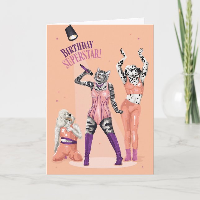 Cat and Dog Birthday Superstar Card (Front)