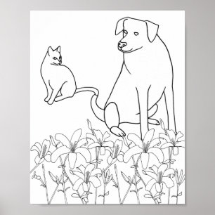 Cat and Dog by Lily Flowers, outline, Posters