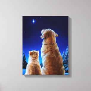 Cat and Dog Christmas Miracle Canvas Print