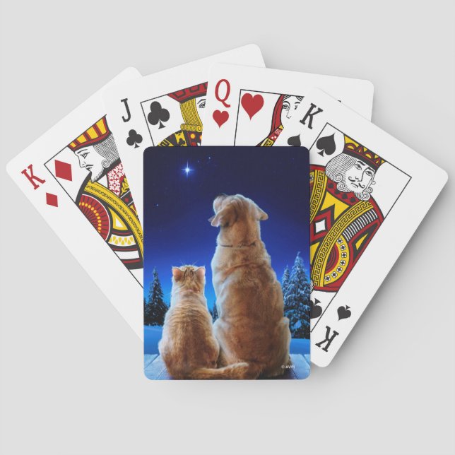 Cat and Dog Christmas Miracle Playing Cards (Back)