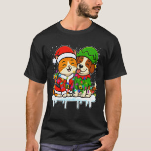 Cat and Dog Christmas Santa Hat Elf Funny Xmas PJs T-Shirt