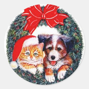 Cat and Dog Christmas Sticker