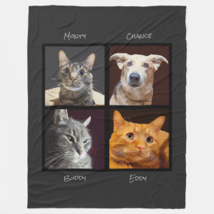 Cat And Dog Cute Pet Collage Fleece Blanket