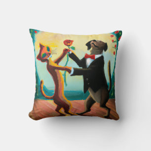 Cat and Dog Dancing Tango in Dance Club, AI Art Cushion
