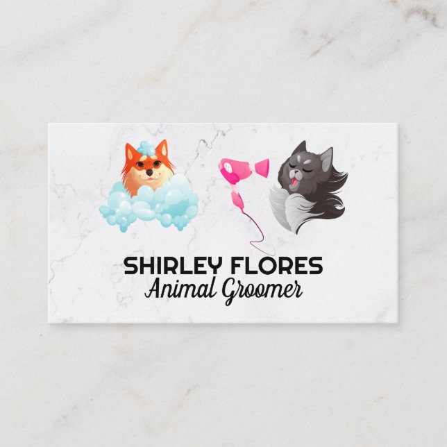 Cat and Dog Getting Washed | Groomer Business Card (Front)