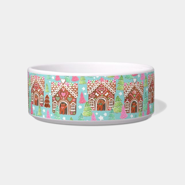 Cat and dog Gingerbread house pet bowl (Front)