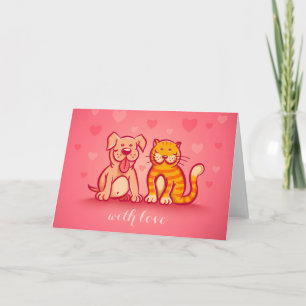 Cat and dog. Greeting card with pets.
