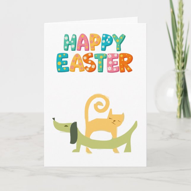 CAT AND DOG HAPPY EASTER DIGITAL DOWNLOAD CARD (Front)