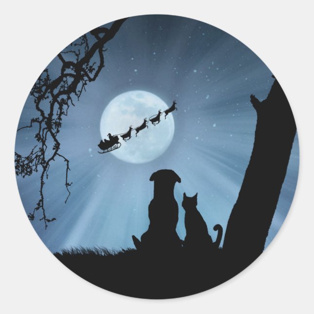 Cat and Dog Holiday Classic Round Sticker (Front)