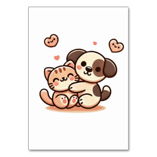 Cat and Dog Hug - Adorable Friendship Table Card