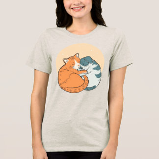 Cat and Dog Hugging Cute Animal Illustration Tri-Blend Shirt