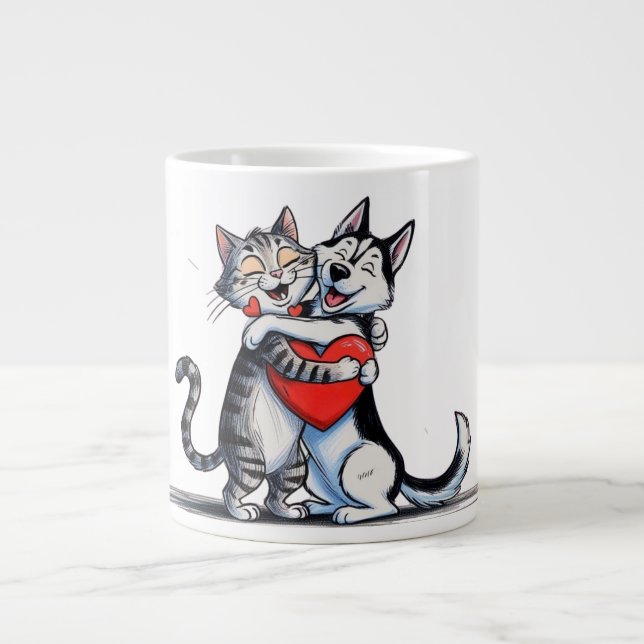 Cat and dog in love  large coffee mug (Front)