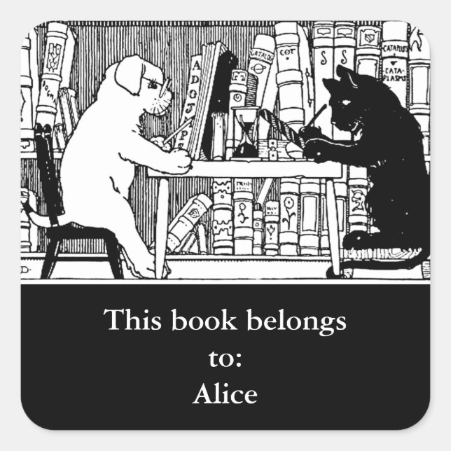 Cat and Dog in the Library Classic Round Sticker (Front)