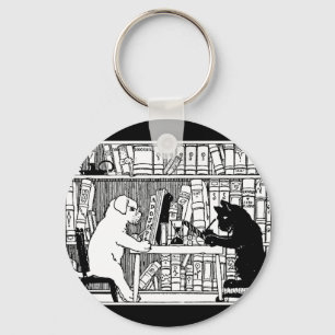Cat and Dog in the Library Key Ring