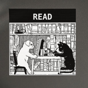 Cat and Dog in the Library Magnet