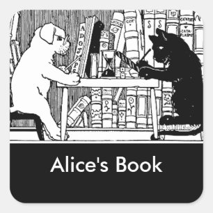 Cat and Dog in the Library Square Sticker