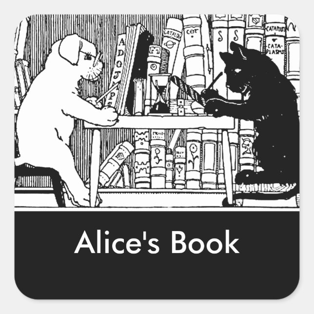 Cat and Dog in the Library Square Sticker (Front)