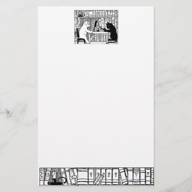 Cat and Dog in the Library Stationery (Front)