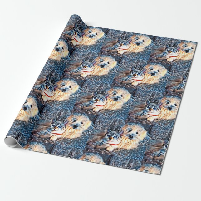 Cat and dog love wrapping paper (Unrolled)