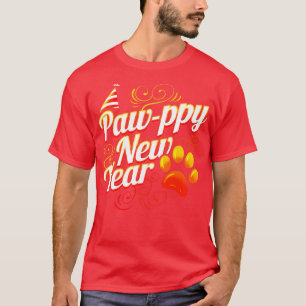 Cat And Dog Lover Pawppy Happy New Year T-Shirt