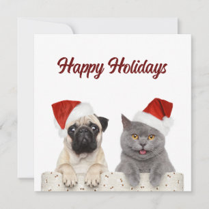 Cat And Dog Merry Christmas Happy Holiday Cards