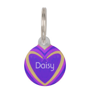 Cat and dog name heart purple, Pink and yellow Pet Tag