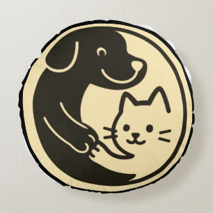 Cat and Dog Round Cushion