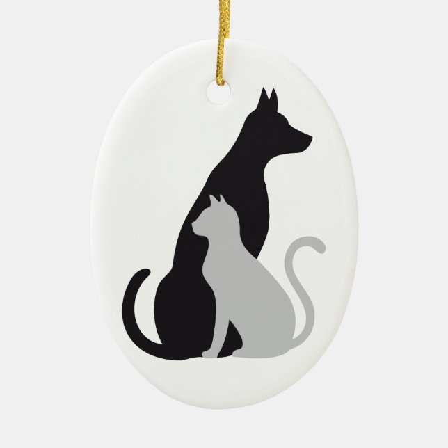 cat and dog silhouette ceramic tree decoration (Front)