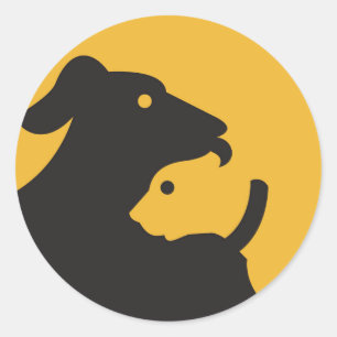 Cat and Dog Silhouette Classic Round Sticker