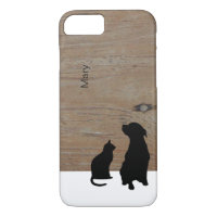 Cat and dog silhouette illustration wood name case