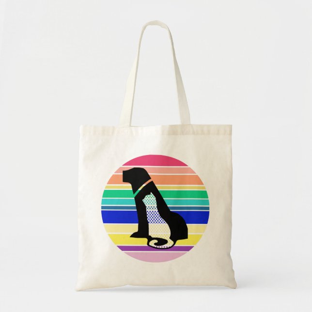 Cat and Dog Silhouette on Colourful Stripes Tote Bag (Front)
