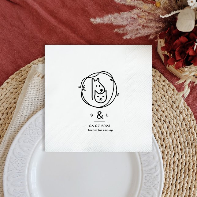 Cat and Dog Simple Modern Wedding Napkin (Creator Uploaded)