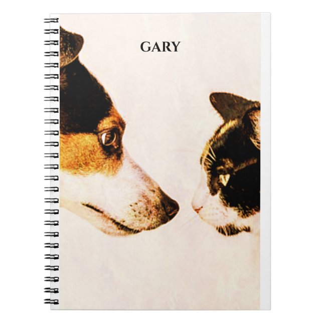 "CAT AND DOG' spiral notebook, personalised name. Notebook (Front)