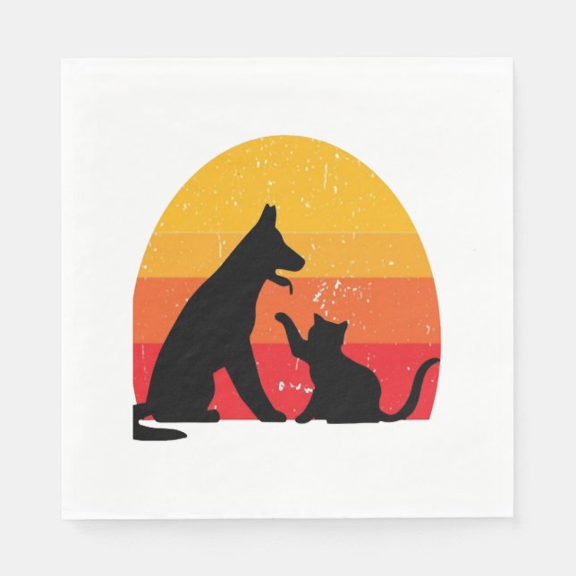 cat and dog watching sunset napkin (Front)