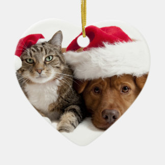 Cat and Dog Wish A Merry Christmas Ceramic Tree Decoration