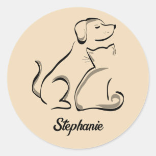Cat and Dog With Personalised Name Sticker