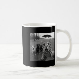 Cat and Dogs Selfie with Alien UFO Funny for Men Coffee Mug