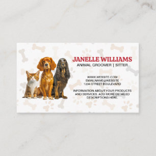 Cat and Dogs Sitting Paw and Bones Pattern Business Card