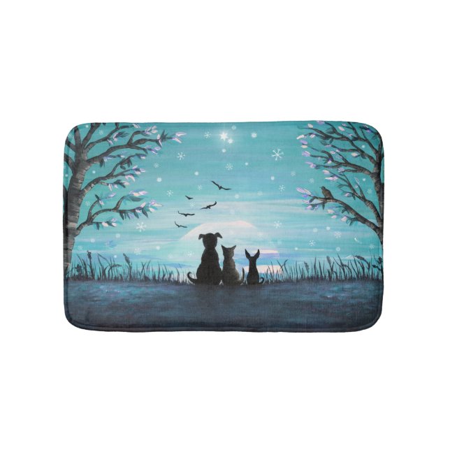 Cat and dogs Winter Sunset Bath Mat (Front)