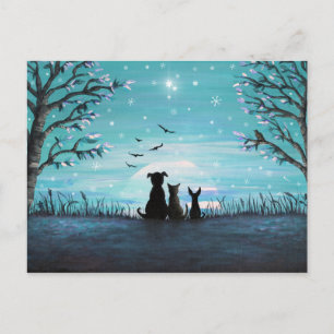 Cat and dogs Winter Sunset Postcard