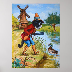 Cat and Duck, Louis Wain Poster