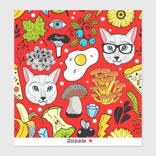 Cat and egg on red (Sheet)