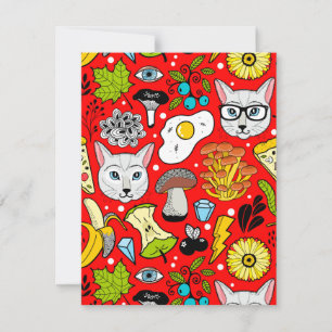 Cat and egg on red announcement