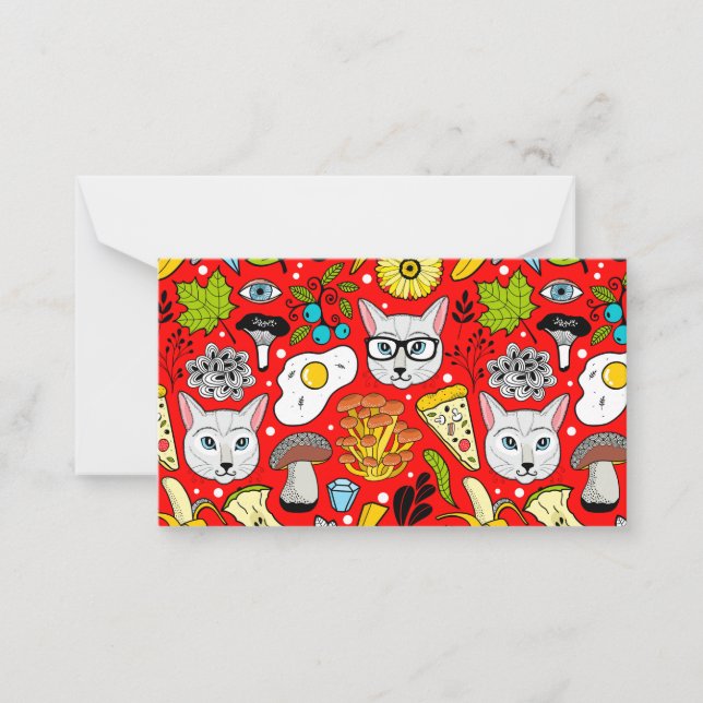 Cat and egg on red card (Front)