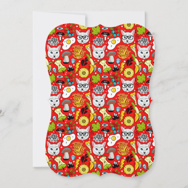 Cat and egg on red card (Front)
