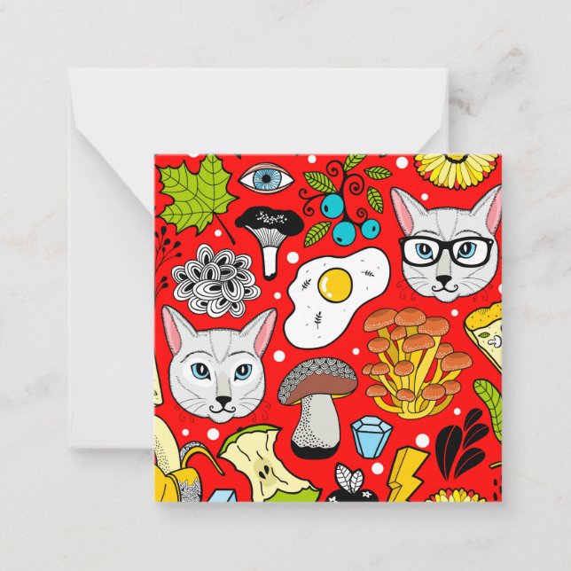 Cat and egg on red card (Front)