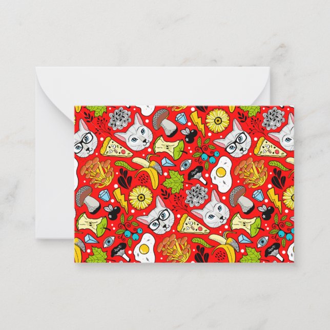 Cat and egg on red card (Front)