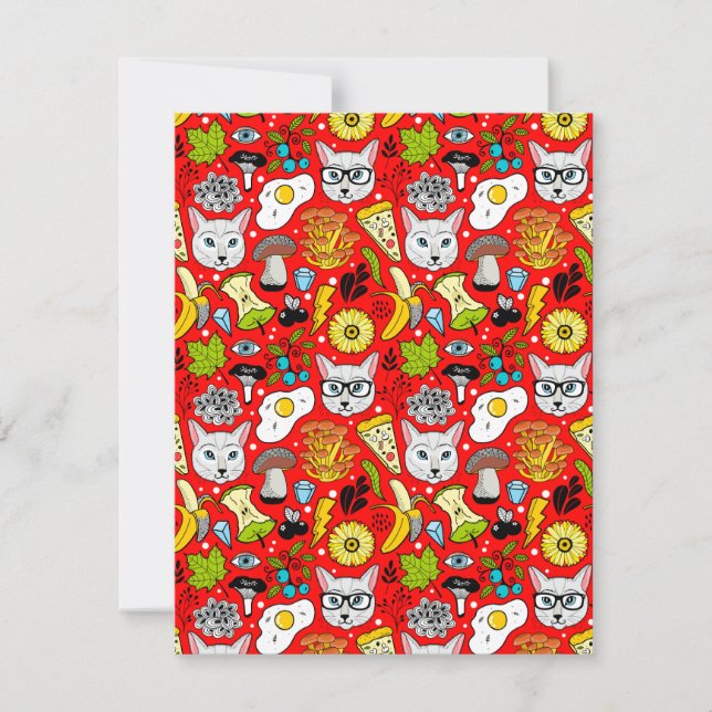 Cat and egg on red card (Front)