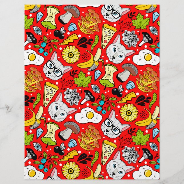 Cat and egg on red custom letterhead (Front)
