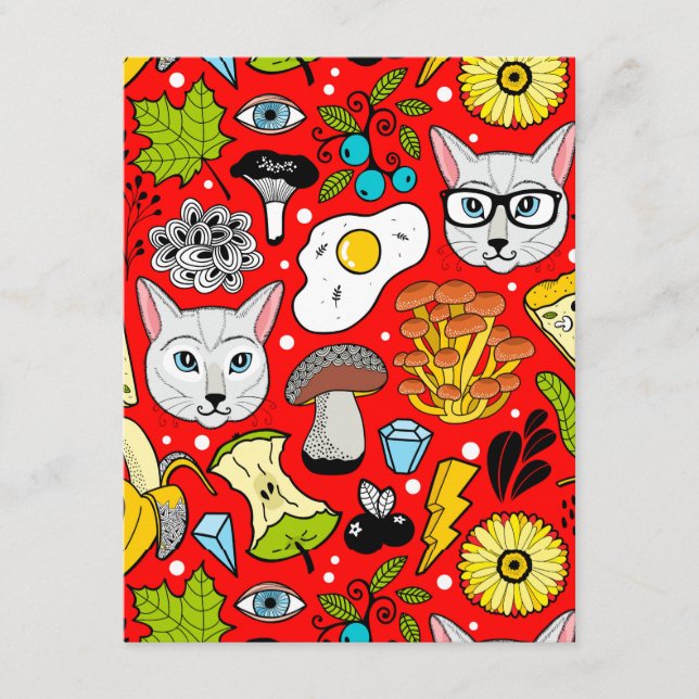 Cat and egg on red enclosure card (Front)
